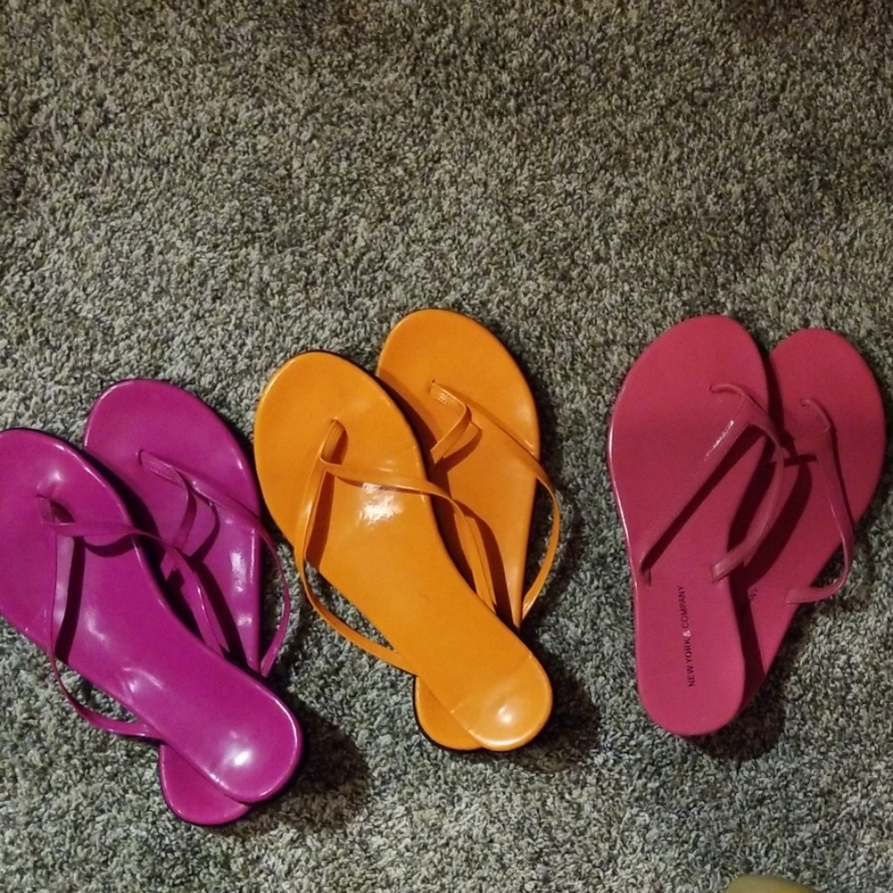 3 for 1 hot pink, rose , & orange flat sandals